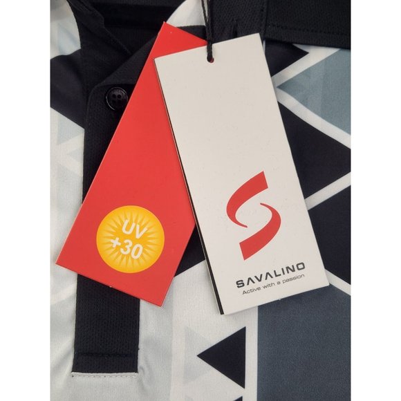 Savalino Mens Bowling Black Size S - 3XL Aron Geometric Polo Golf Shirt UV30+ - Picture 6 of 10